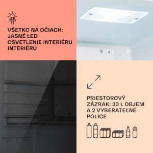 Klarstein Beersafe M Quartz, chladnička, 33 l, 2 police, sklenené panoramatické dvierka