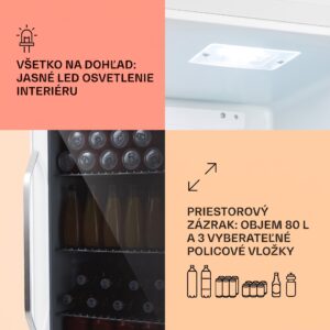 Klarstein Beersafe XXL Quartz, chladnička, energet. trieda E, 3 kovové police, panoramatické sklenené dvierka