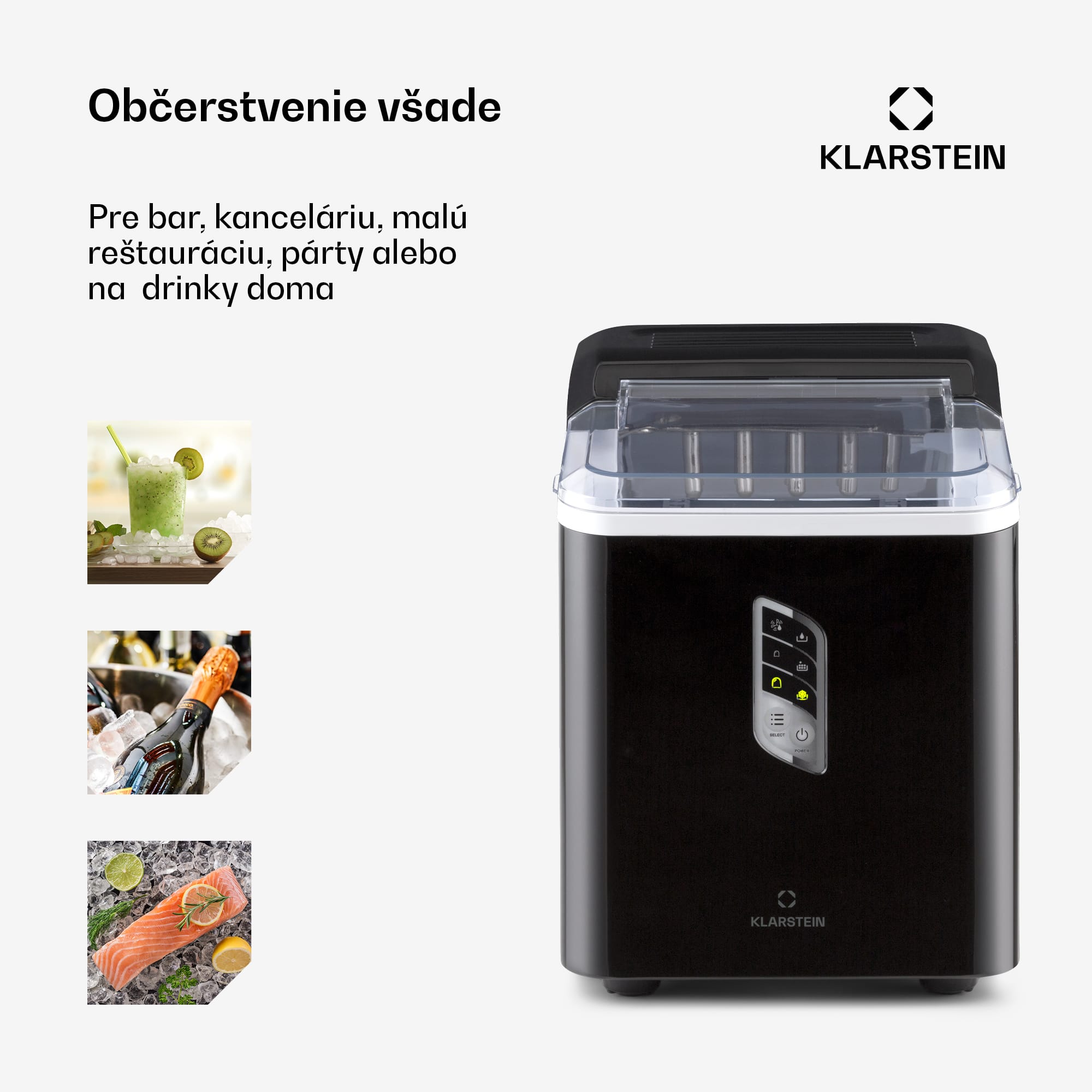 Klarstein Albaron, výrobník ľadu, tvar náboja, 12 kg/24 h, nádrž 1,5 l, displej