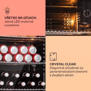 Klarstein Beersafe XXL, chladnička, 80 l, 3 police, energet. trieda E, panoramatické sklenené dvierka