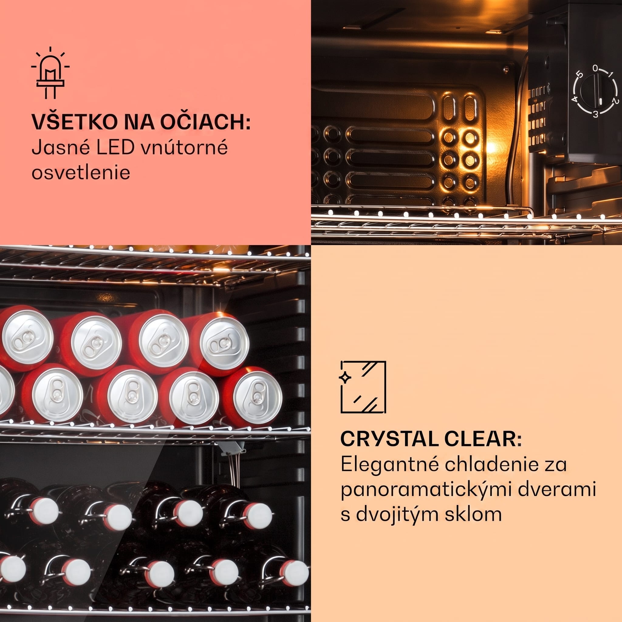 Klarstein Beersafe XXL, chladnička, 80 l, 3 police, energet. trieda E, panoramatické sklenené dvierka