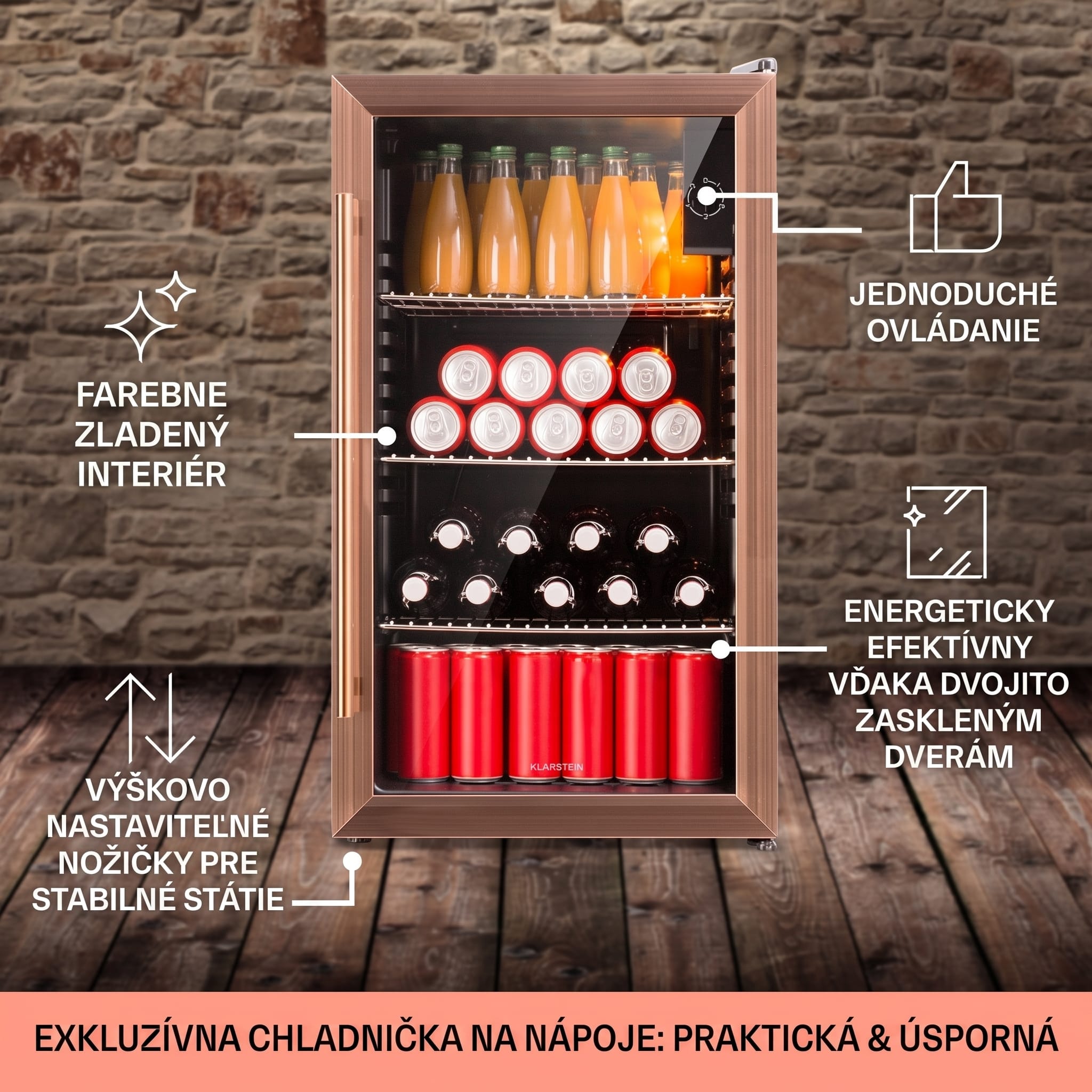 Klarstein Beersafe XXL, chladnička, 80 l, 3 police, energet. trieda E, panoramatické sklenené dvierka – Obrázok 3