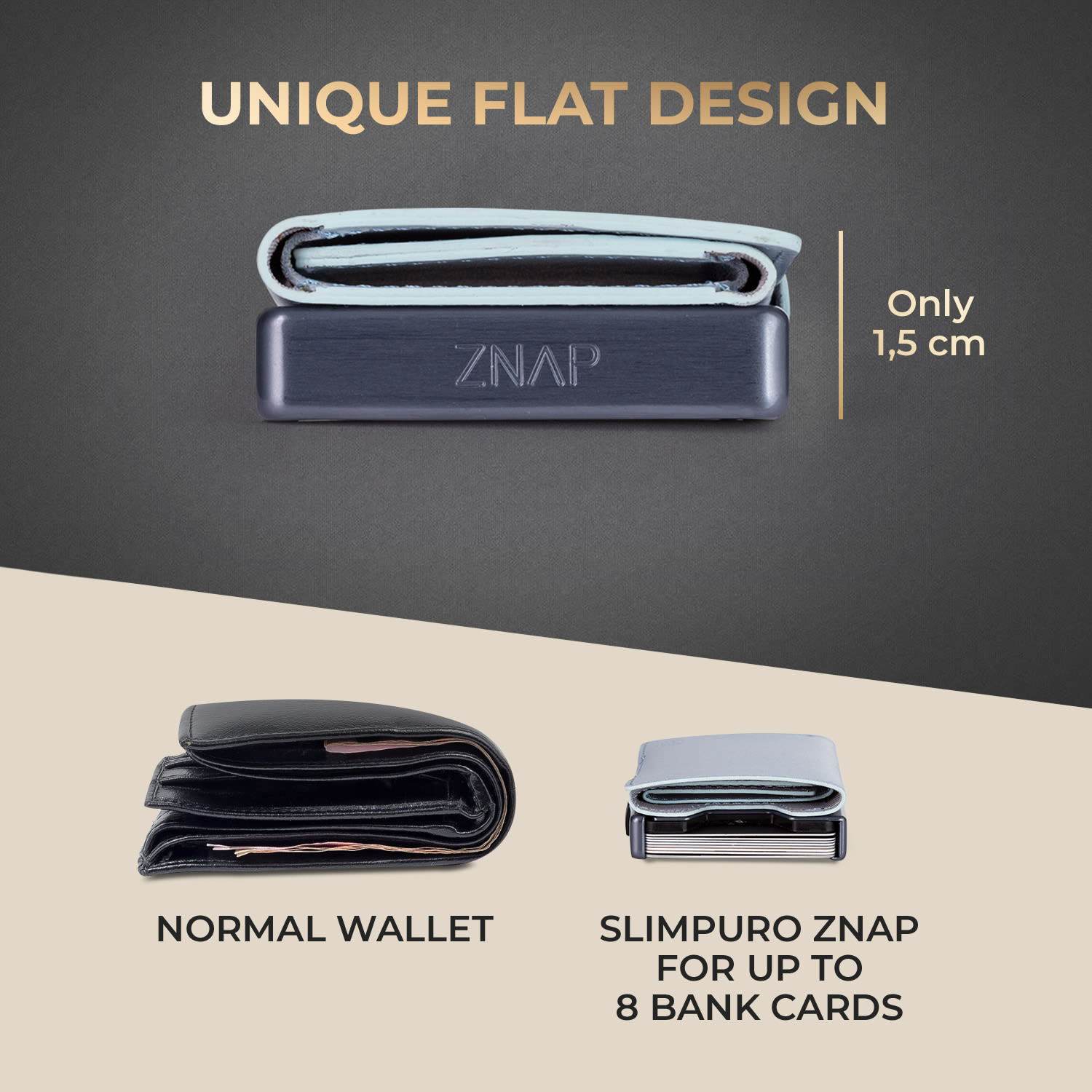 Slimpuro ZNAP Slim Wallet, 8 kariet, priehradka na mince, 8,9 x 1,5 x 6,3 cm (Š x V x H), ochrana RFID – Obrázok 2