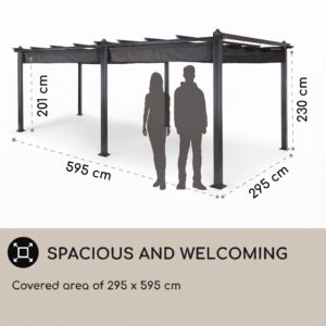 Blumfeldt Pantheon, pergola, prístrešok, 3 x 6 m, hliník, strieška proti slnku, polyester, sivá