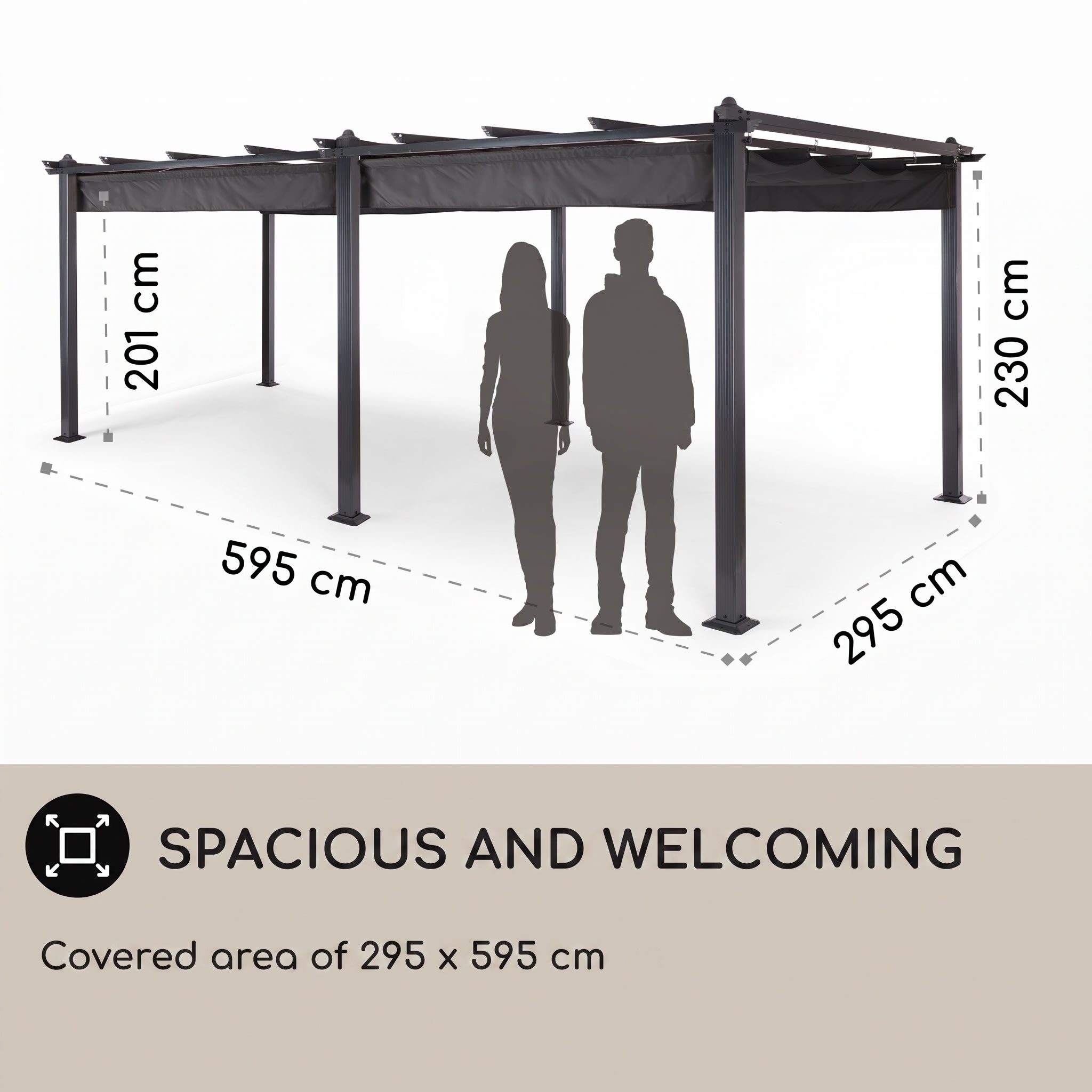 Blumfeldt Pantheon, pergola, prístrešok, 3 x 6 m, hliník, strieška proti slnku, polyester, sivá
