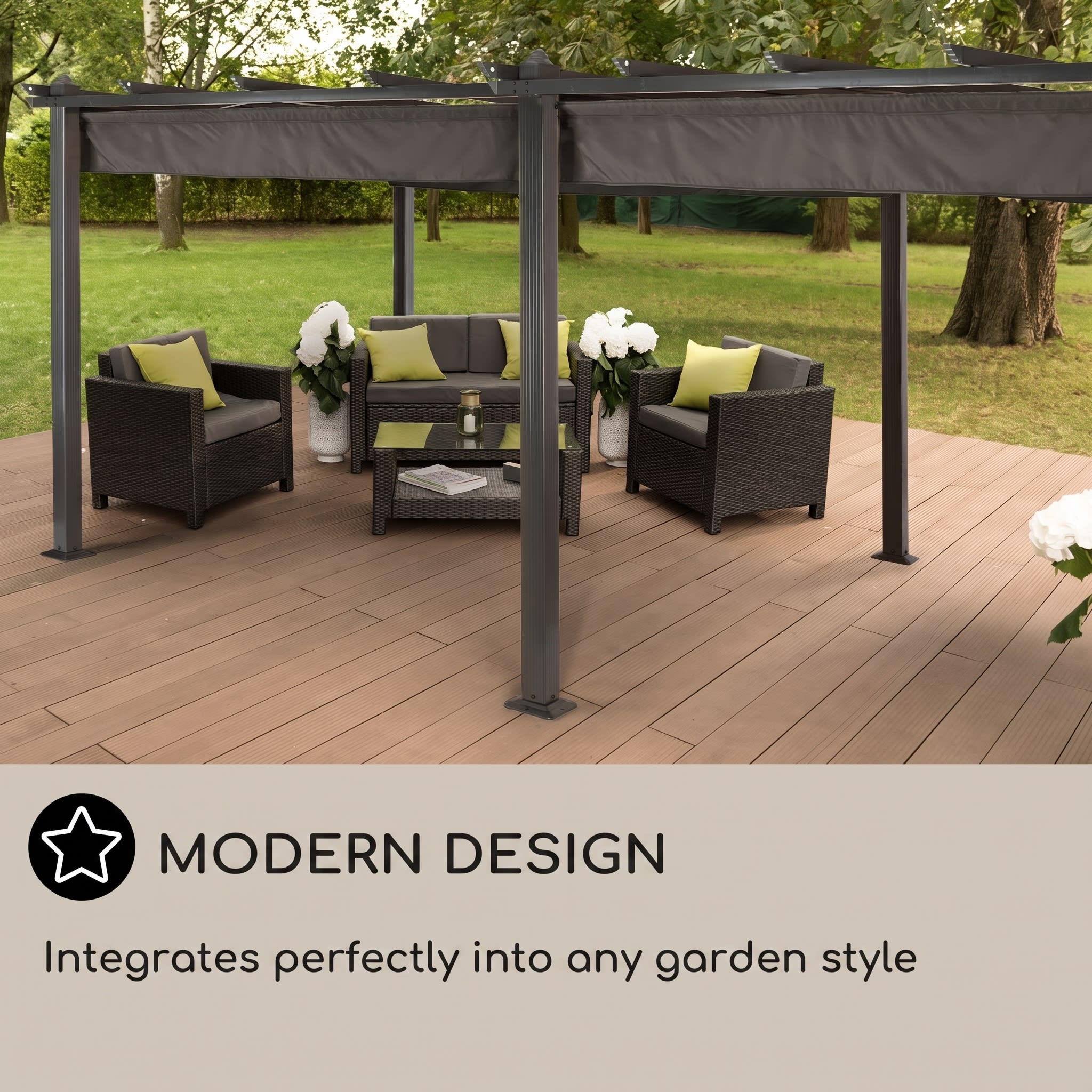 Blumfeldt Pantheon, pergola, prístrešok, 3 x 6 m, hliník, strieška proti slnku, polyester, sivá – Obrázok 3