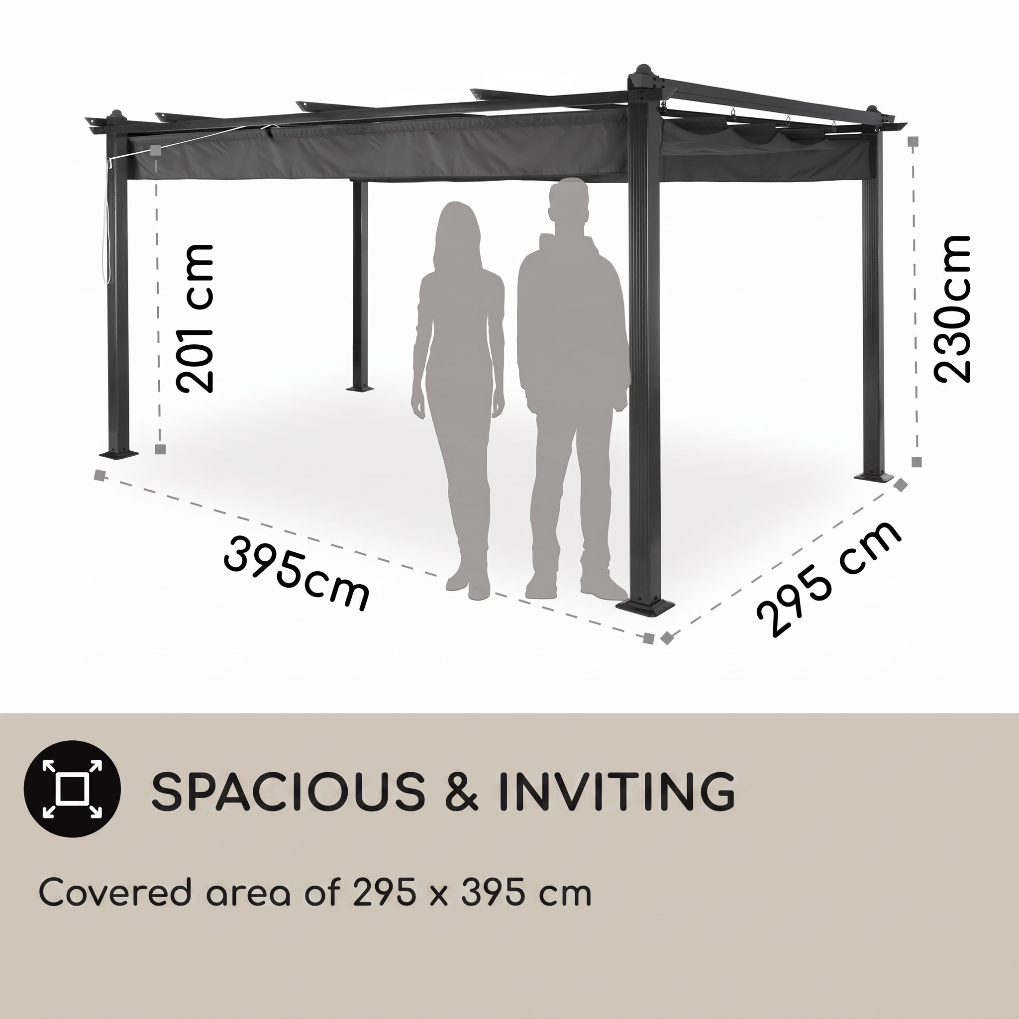 Blumfeldt Pantheon, pergola, prístrešok, 3 x 4 m, hliník, strieška proti slnku, polyester, sivá