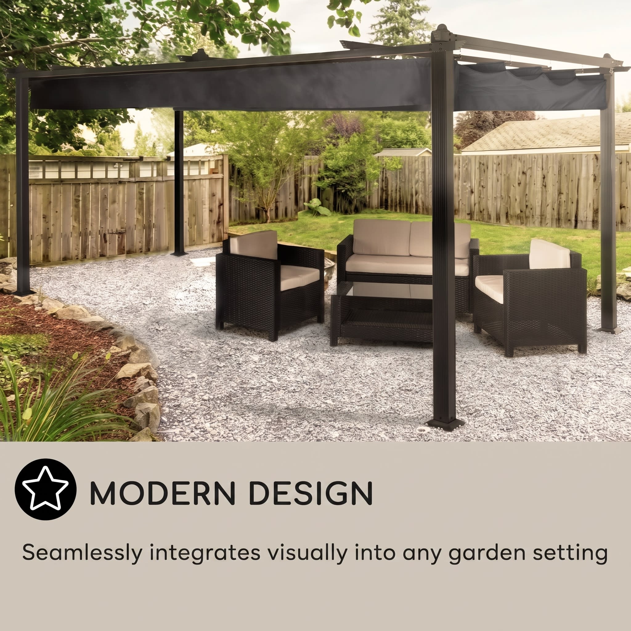 Blumfeldt Pantheon, pergola, prístrešok, 3 x 4 m, hliník, strieška proti slnku, polyester, sivá – Obrázok 3