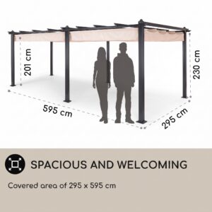 Blumfeldt Pantheon, pergola, prístrešok, 3 x 6 m, hliník, strieška proti slnku, polyester, béžová