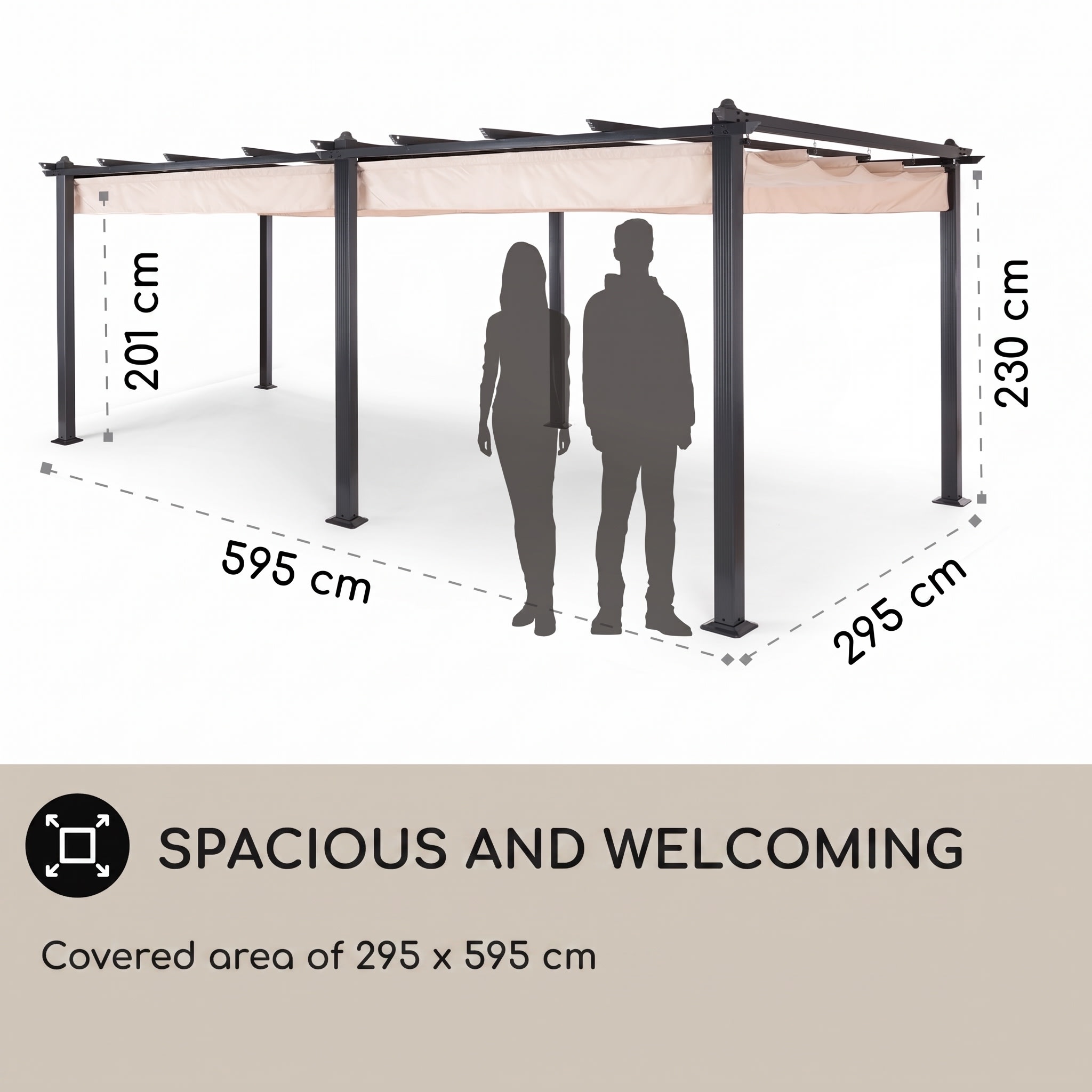 Blumfeldt Pantheon, pergola, prístrešok, 3 x 6 m, hliník, strieška proti slnku, polyester, béžová