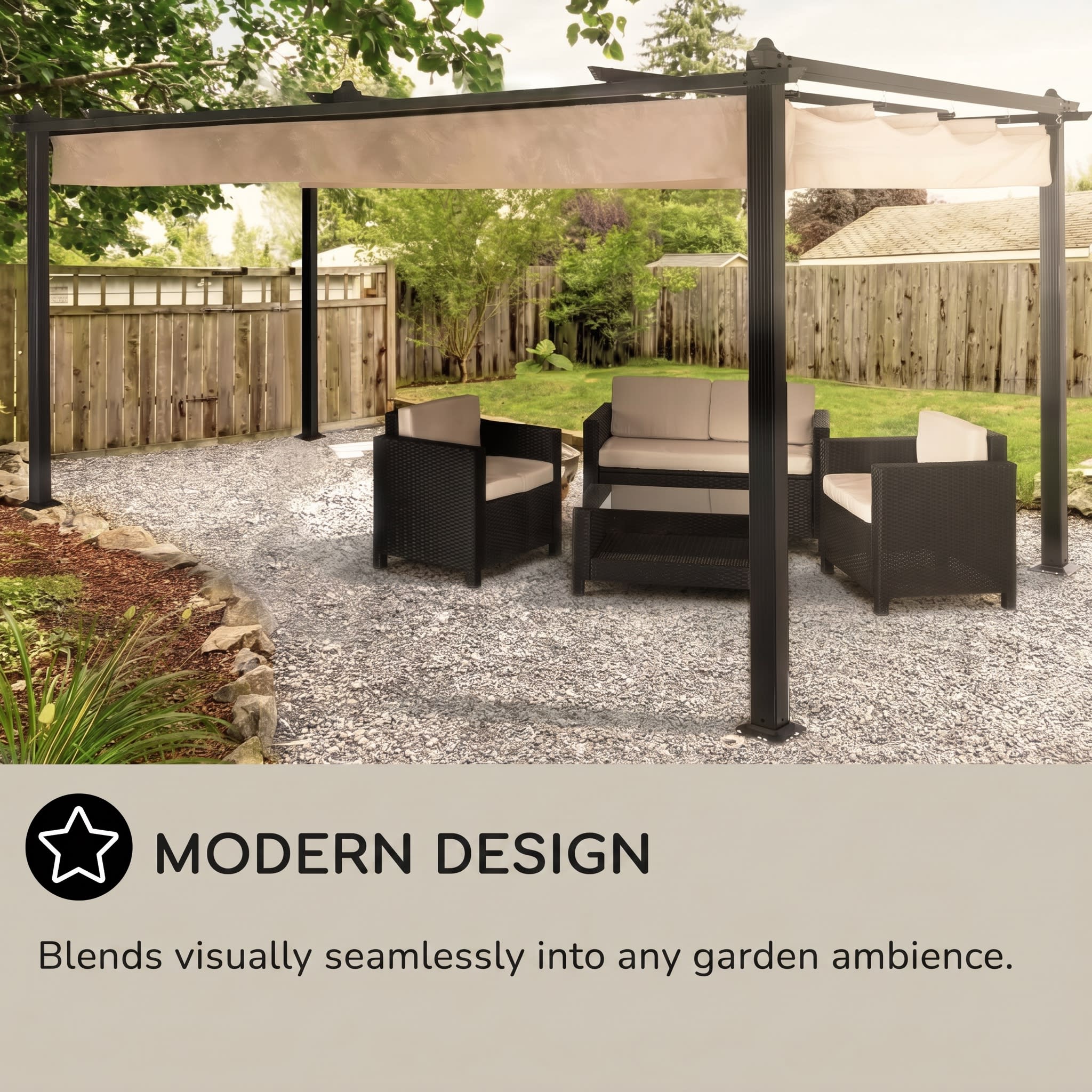 Blumfeldt Pantheon, pergola, prístrešok, 3 x 4 m, hliník, strieška proti slnku, polyester, béžová – Obrázok 3