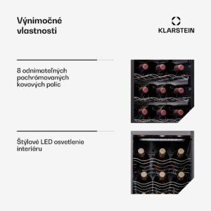 Klarstein Shiraz 24 Duo, chladnička na víno, 2 zóny, 75 l/24 fliaš, 5-18 °C, dotykové ovládanie