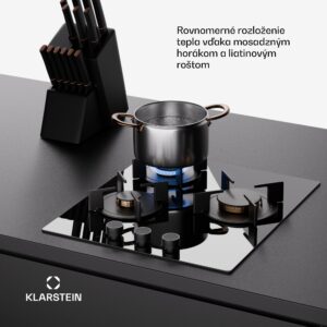 Klarstein Goldflame Domino, plynová varná doska, 3 mosadzné horáky, nehrdzavejúca oceľ