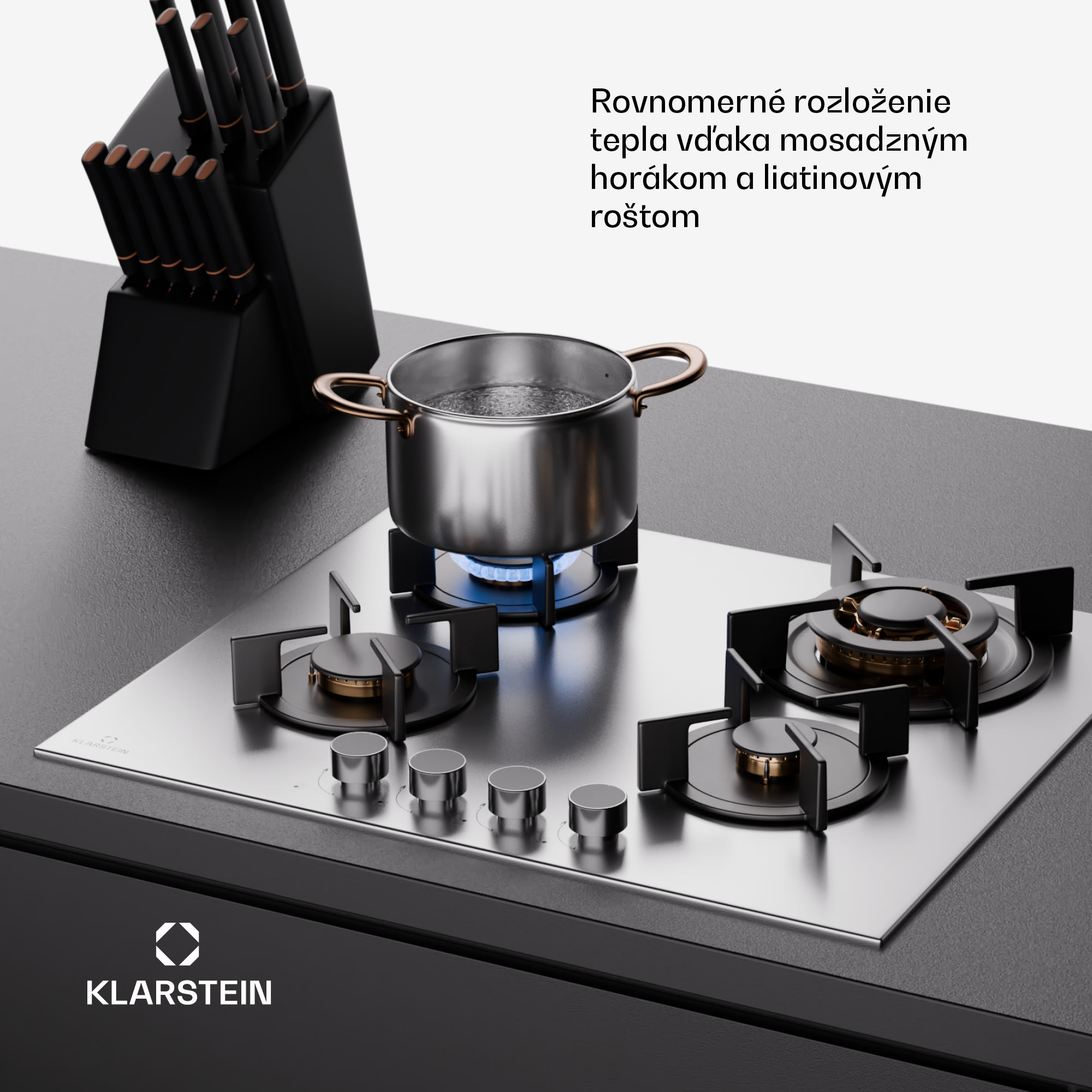 Klarstein Goldflame 4, plynová varná doska, 4 horáky, sebestačná, zemný plyn/propán, nehrdzavejúca oceľ