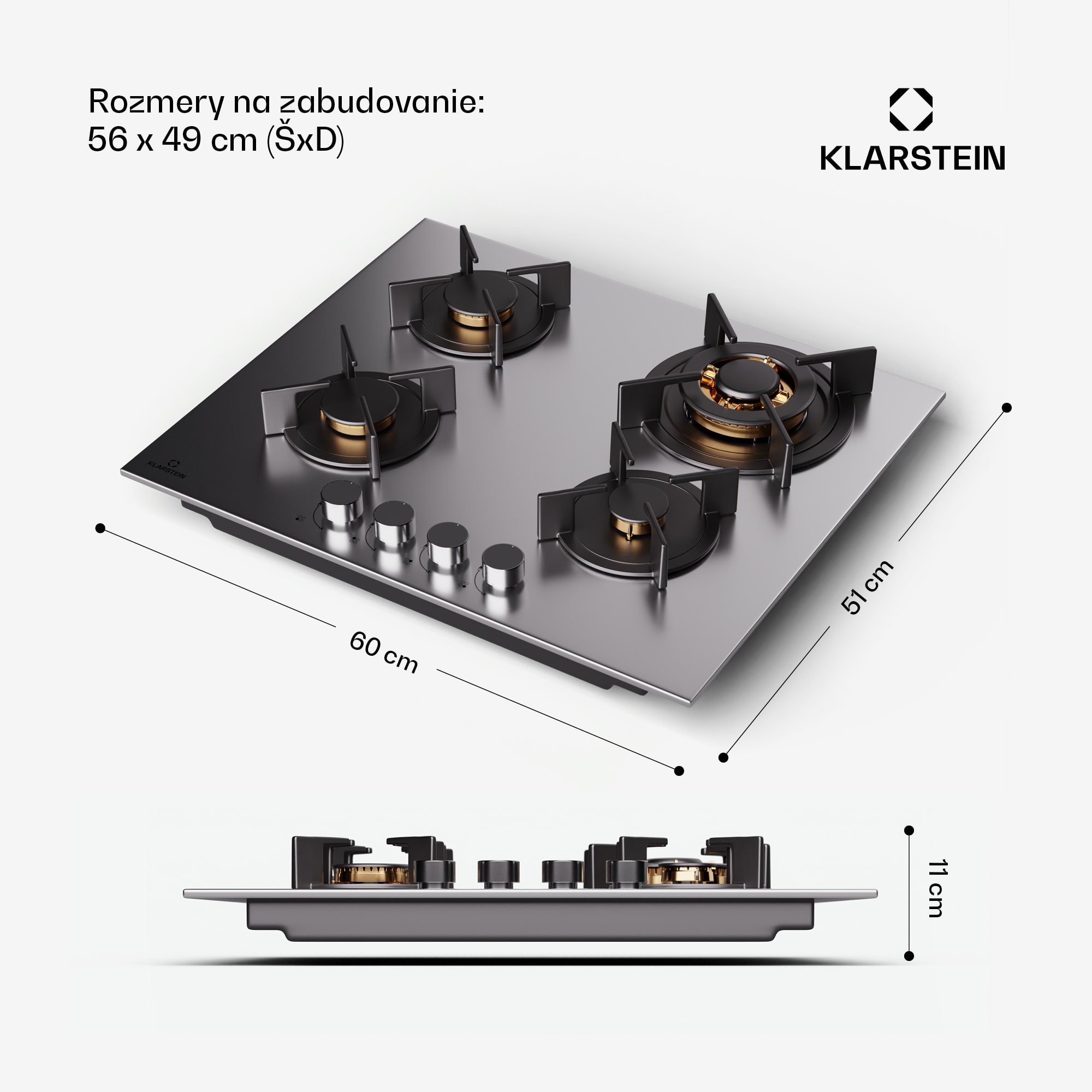 Klarstein Goldflame 4, plynová varná doska, 4 horáky, sebestačná, zemný plyn/propán, nehrdzavejúca oceľ – Obrázok 3