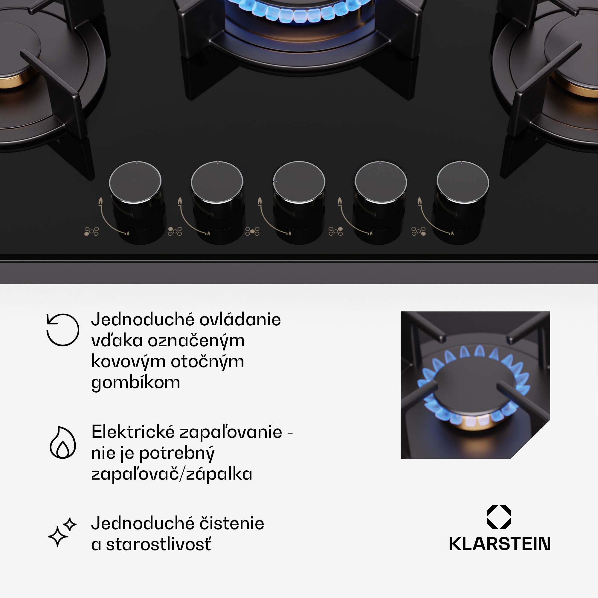 Klarstein Goldflame 5, plynová varná doska, 5 horákov – Obrázok 2