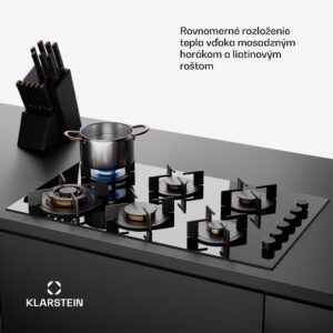 Klarstein Goldflame 6, plynová varná doska, sebestačná, 6 horákov, bočné ovládanie, plyn/propán, sklokeramika, čierna
