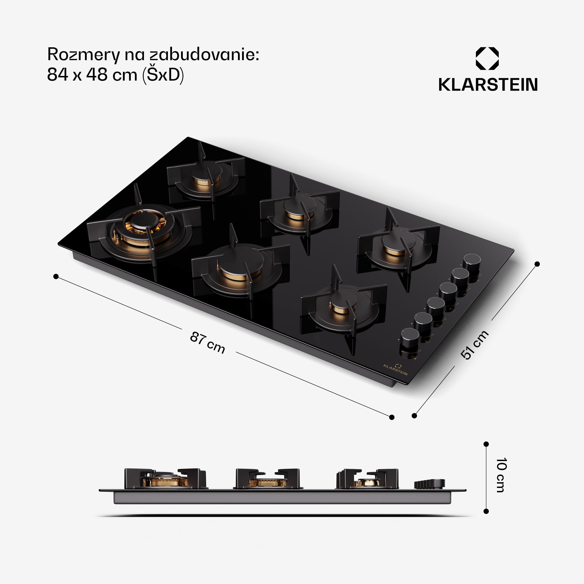 Klarstein Goldflame 6, plynová varná doska, sebestačná, 6 horákov, bočné ovládanie, plyn/propán, sklokeramika, čierna – Obrázok 3