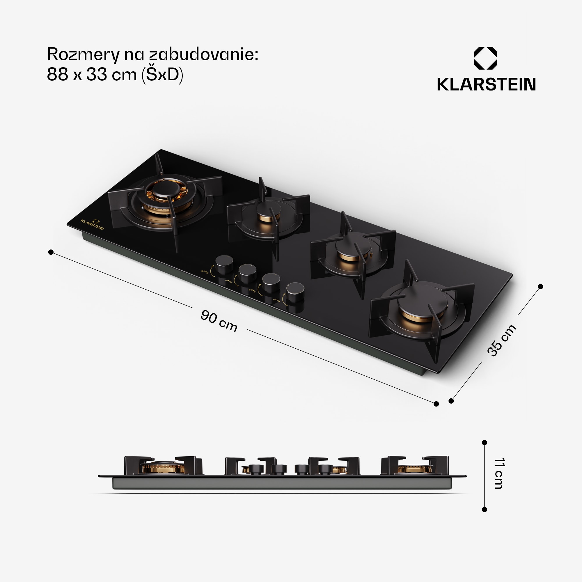 Klarstein Goldflame 4 Slim, plynová varná doska, 4 horáky, sebestačná, zemný plyn/propán, nehrdzavejúca oceľ – Obrázok 3