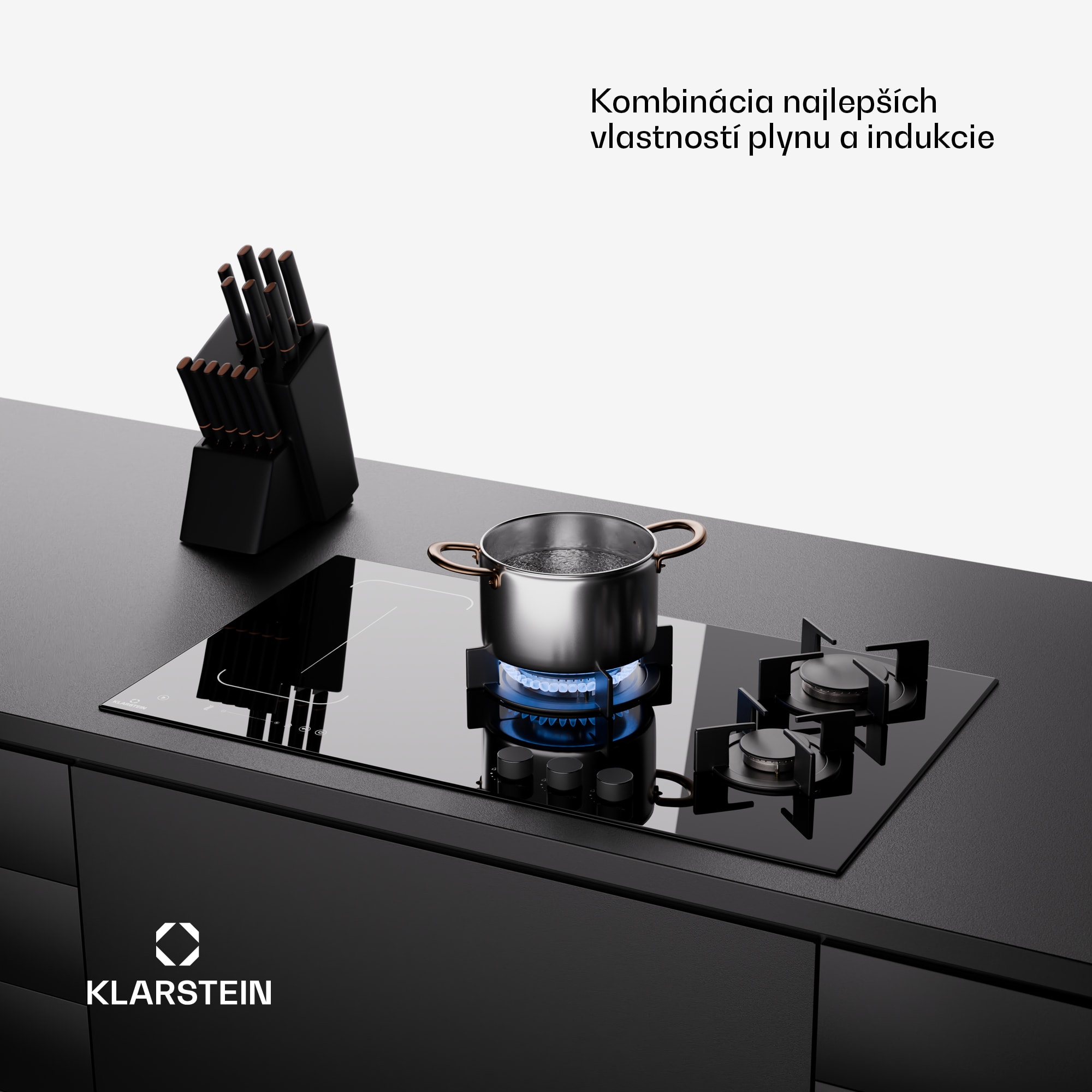 Klarstein MultiChef 5 Wok, indukčná a plynová varná doska, 5 varných zón, 3 plynové horáky, 2 indukčné varné dosky, FlexZone – Obrázok 2