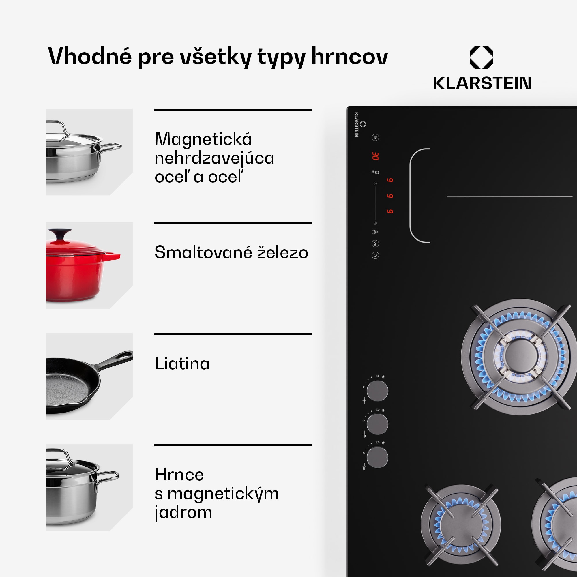 Klarstein MultiChef 5 Wok, indukčná a plynová varná doska, 5 varných zón, 3 plynové horáky, 2 indukčné varné dosky, FlexZone – Obrázok 3