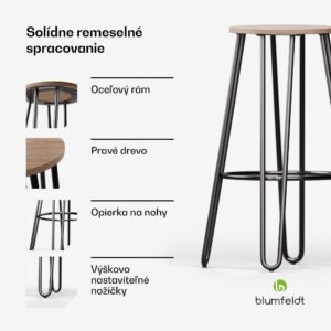 Blumfeldt Bistro stolička Hamilton 1 ks. Ø33cm Drevený oceľový rám