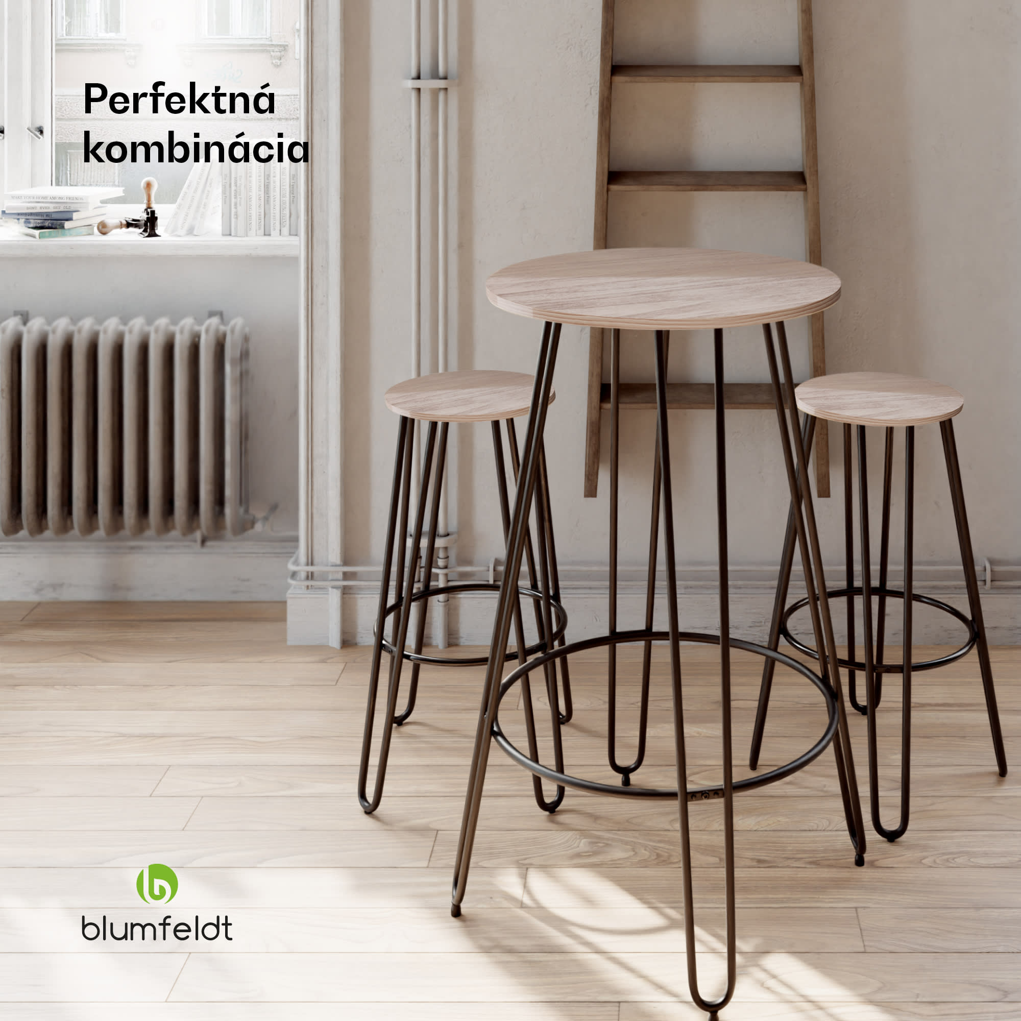 Blumfeldt Bistro stolička Hamilton 1 ks. Ø33cm Drevený oceľový rám – Obrázok 2