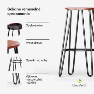 Blumfeldt Bistro stolička Hamilton 1 ks. Drevený oceľový rám Ø 33 cm