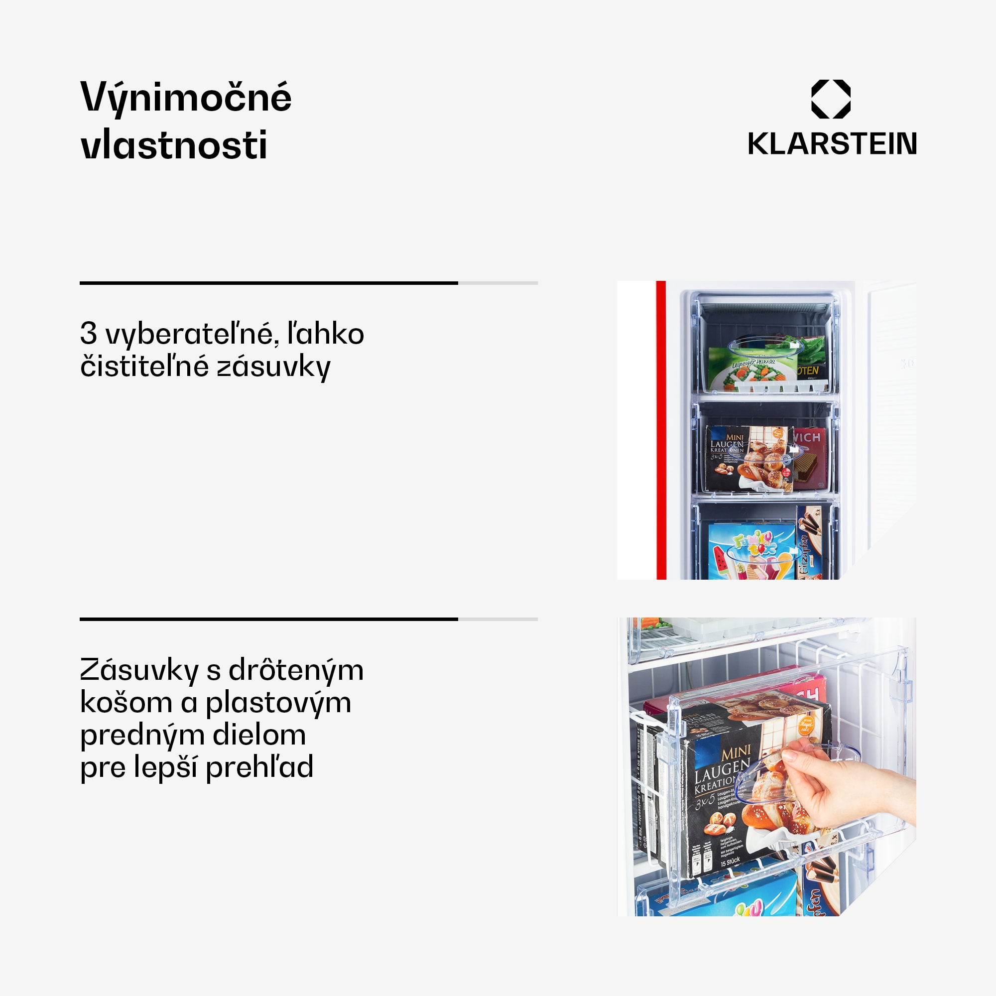Klarstein Laika 60L, mraznička, 60 l, 3 zásuvky, teplota: -18 až 0 °C – Obrázok 2