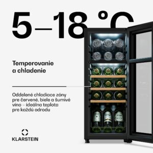 Klarstein Bovella 18 Duo+, dvojzónová vinotéka, 50 l, 18 fliaš, sklenené dvierka