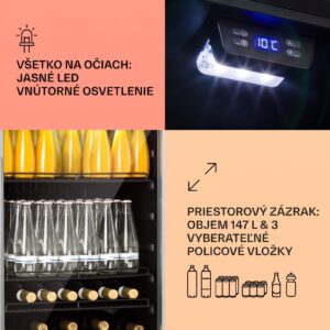 Klarstein Beersafe 5XL, chladnička, 147 l, 3 police, panoramatické sklenené dvere, nehrdzavejúca oceľ