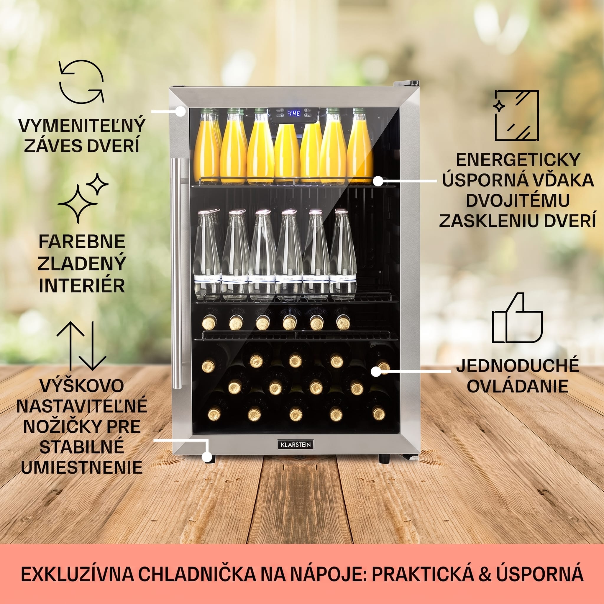 Klarstein Beersafe 5XL, chladnička, 147 l, 3 police, panoramatické sklenené dvere, nehrdzavejúca oceľ – Obrázok 2