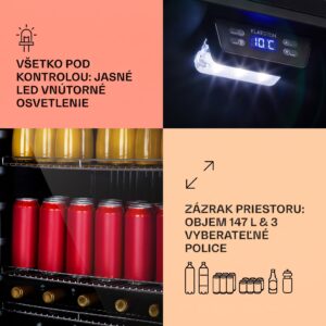 Klarstein Beersafe 5XL, chladnička, 147 l, 3 police, panoramatické sklenené dvere, nehrdzavejúca oceľ