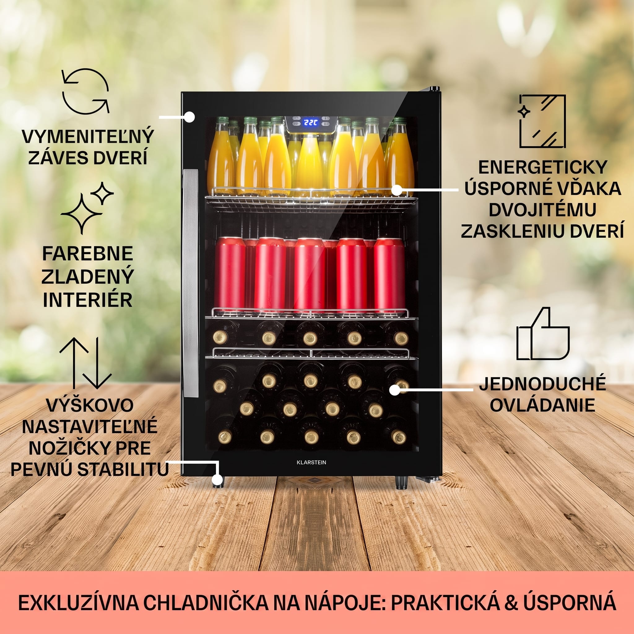 Klarstein Beersafe 5XL, chladnička, 147 l, 3 police, panoramatické sklenené dvere, nehrdzavejúca oceľ – Obrázok 2