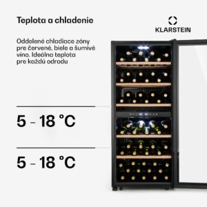 Klarstein Barossa 102D, vinotéka, 2 zóny, 102 fliaš, dotykový LED displej, čierna