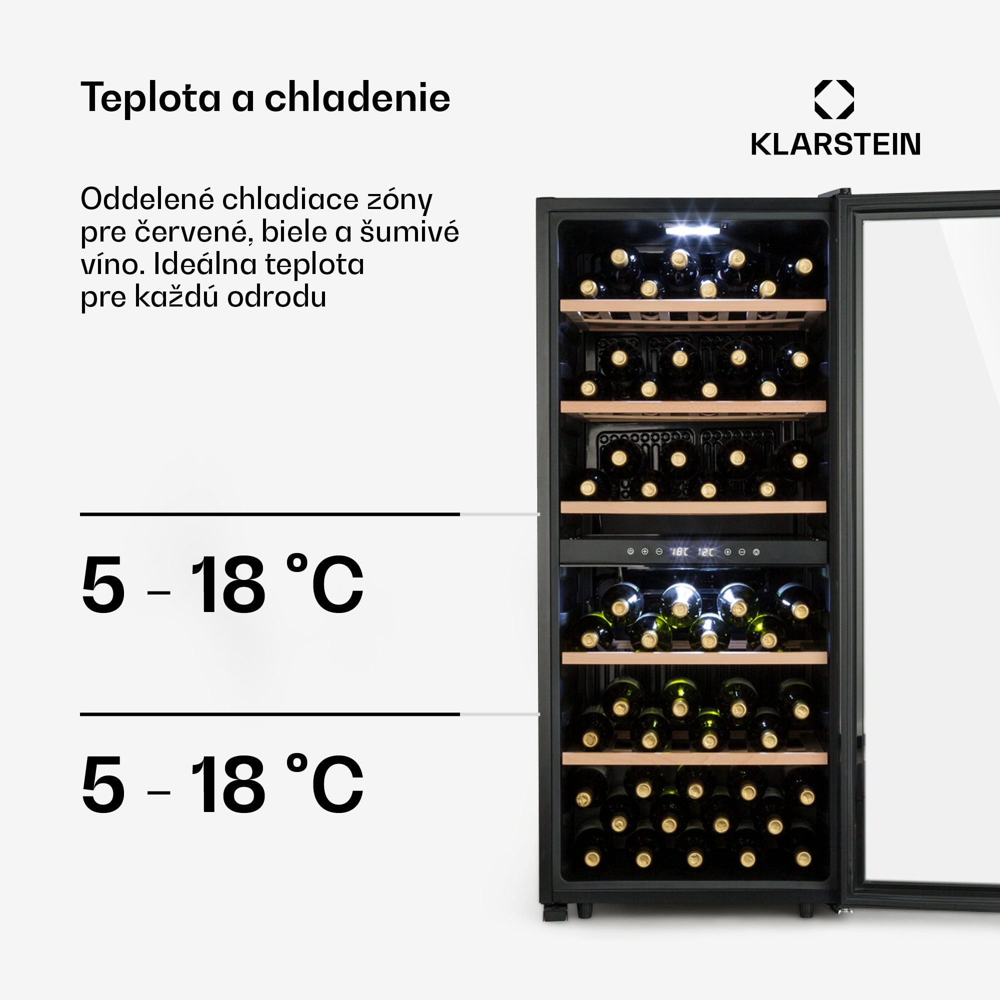 Klarstein Barossa 102D, vinotéka, 2 zóny, 102 fliaš, dotykový LED displej, čierna
