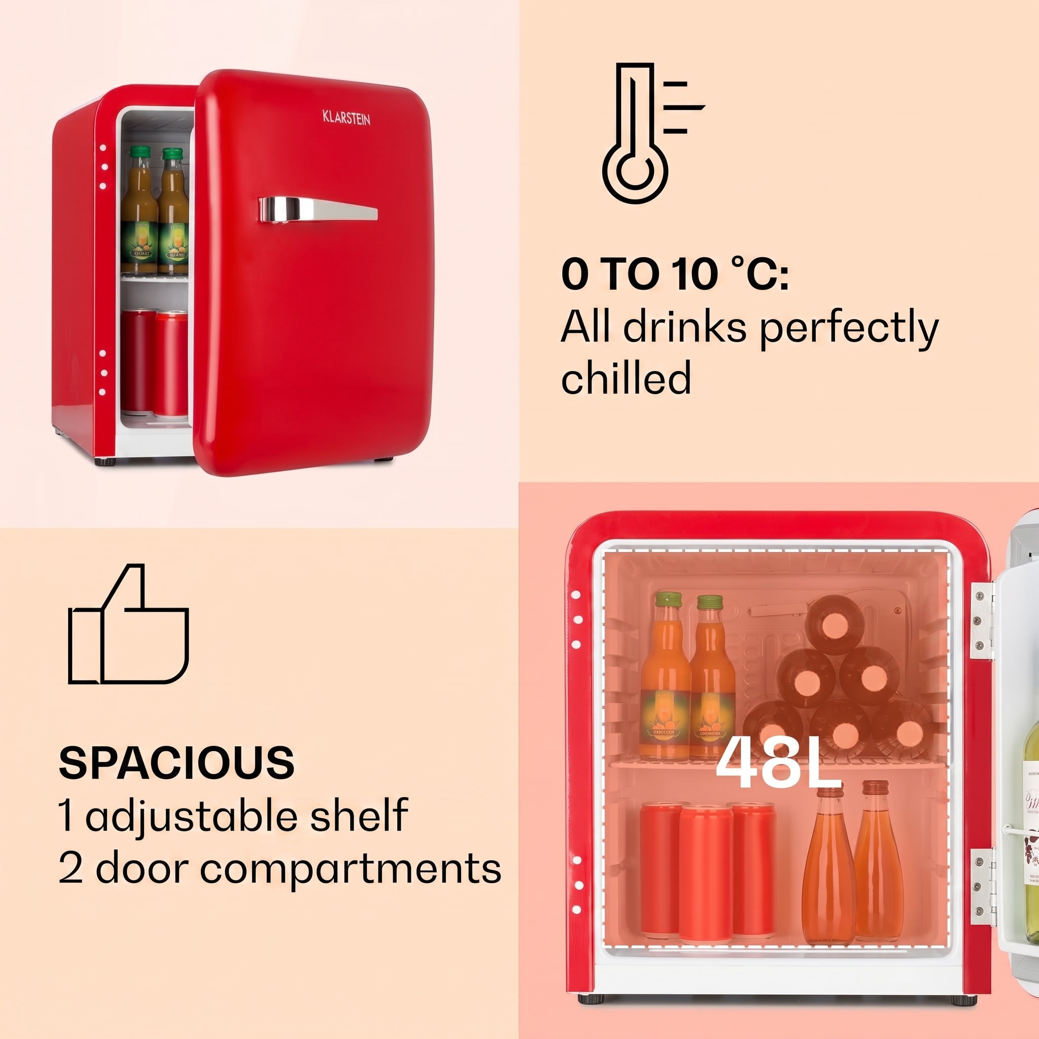 Klarstein Audrey Mini, retro chladnička, 48 l, 2 úrovne, energet. trieda F