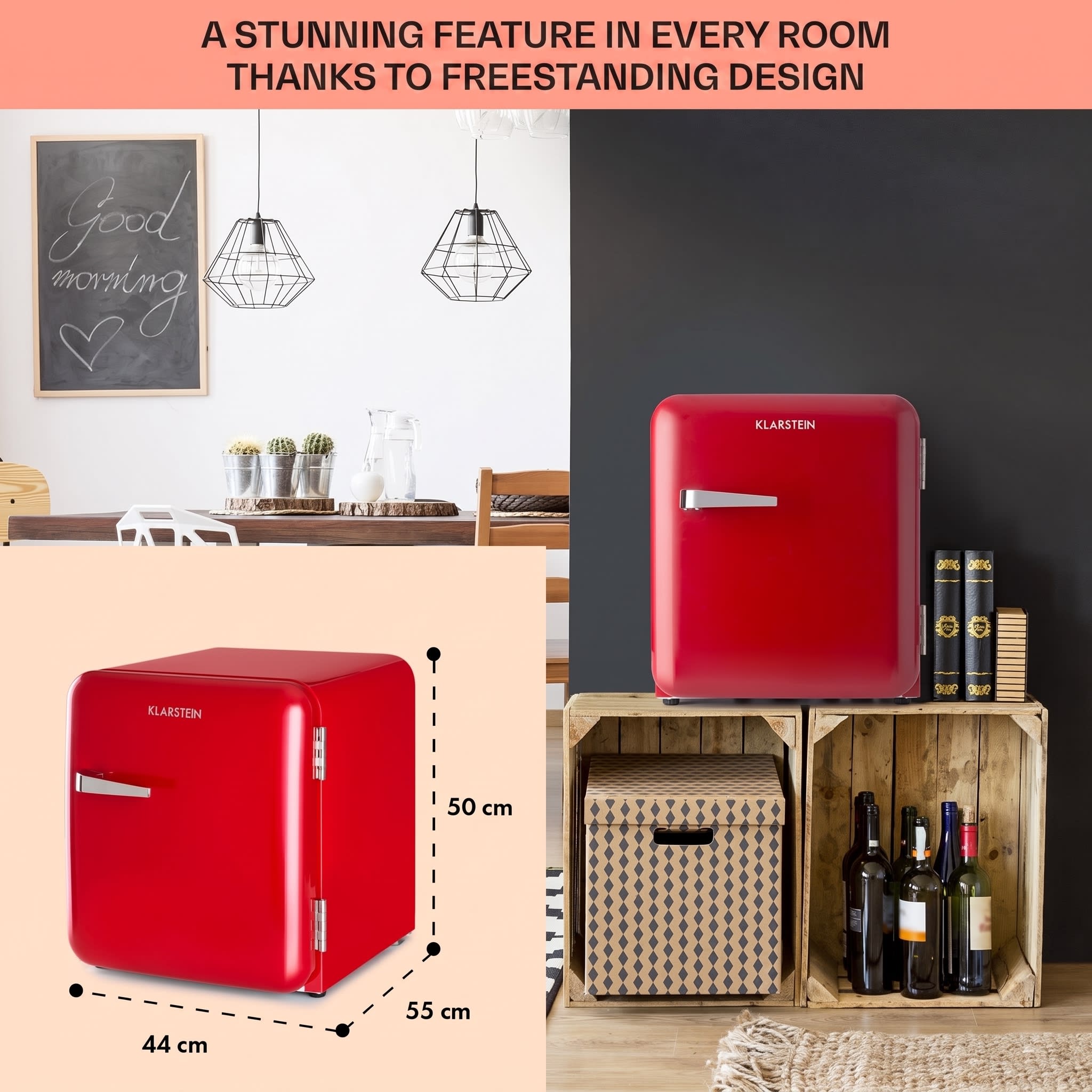 Klarstein Audrey Mini, retro chladnička, 48 l, 2 úrovne, energet. trieda F – Obrázok 3