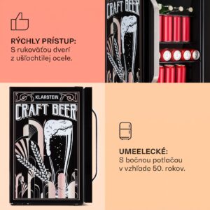 Klarstein Beersafe 70 Craft Beer Edition, chladnička, 70 litrov, sklenené dvere, nehrdzavejúca oceľ