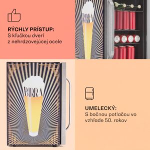 Klarstein Beersafe 70 Birra Edition, chladnička, 70 litrov, 3 police, sklenené dvere, nehrdzavejúca oceľ