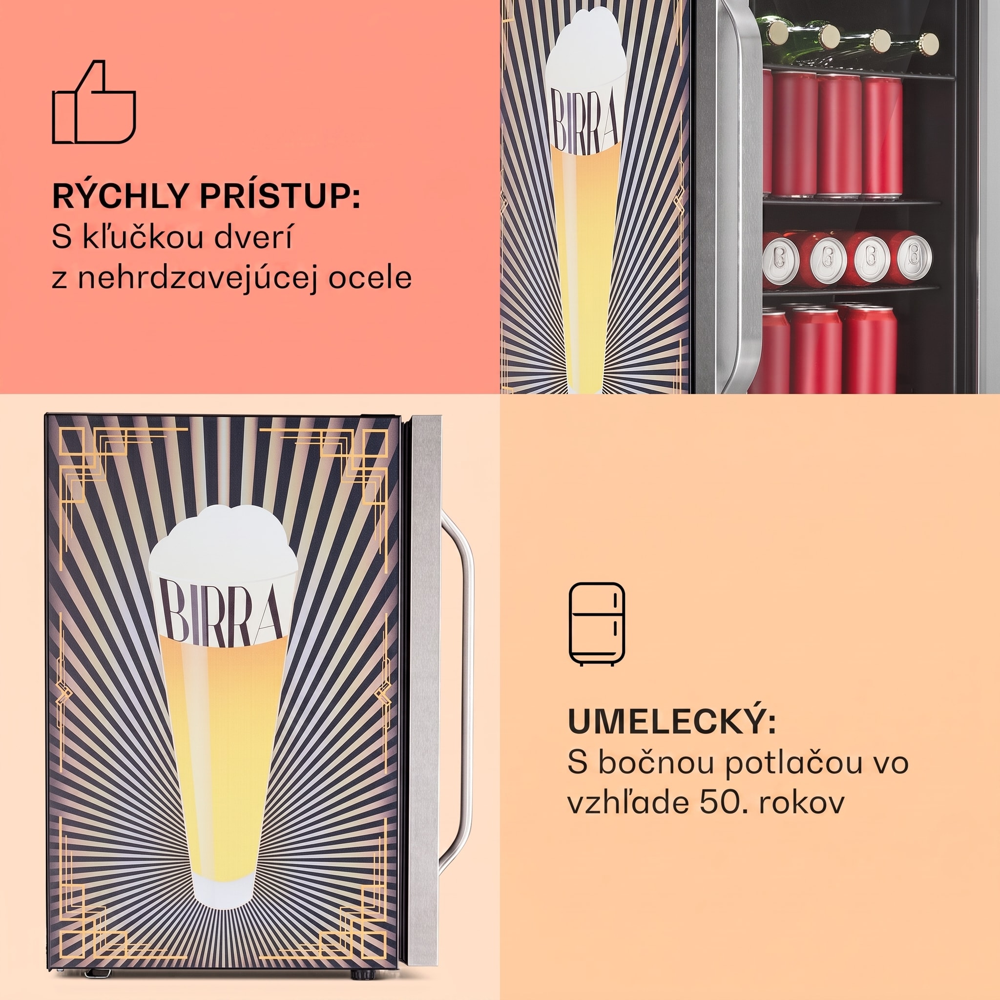 Klarstein Beersafe 70 Birra Edition, chladnička, 70 litrov, 3 police, sklenené dvere, nehrdzavejúca oceľ