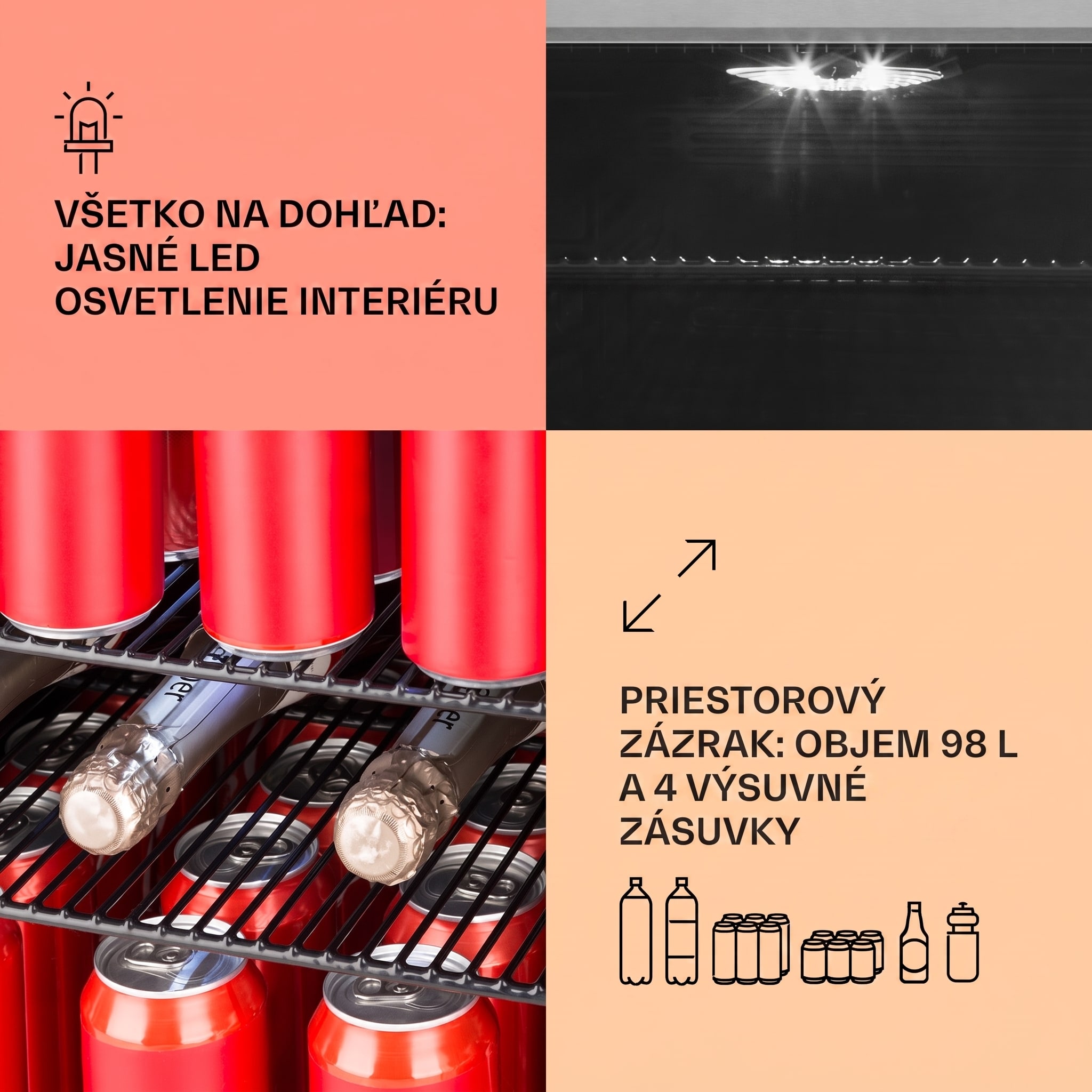Klarstein Beersafe 3XL, chladnička, 98 l, 4 zásuvné police, 7 úrovní, čierna