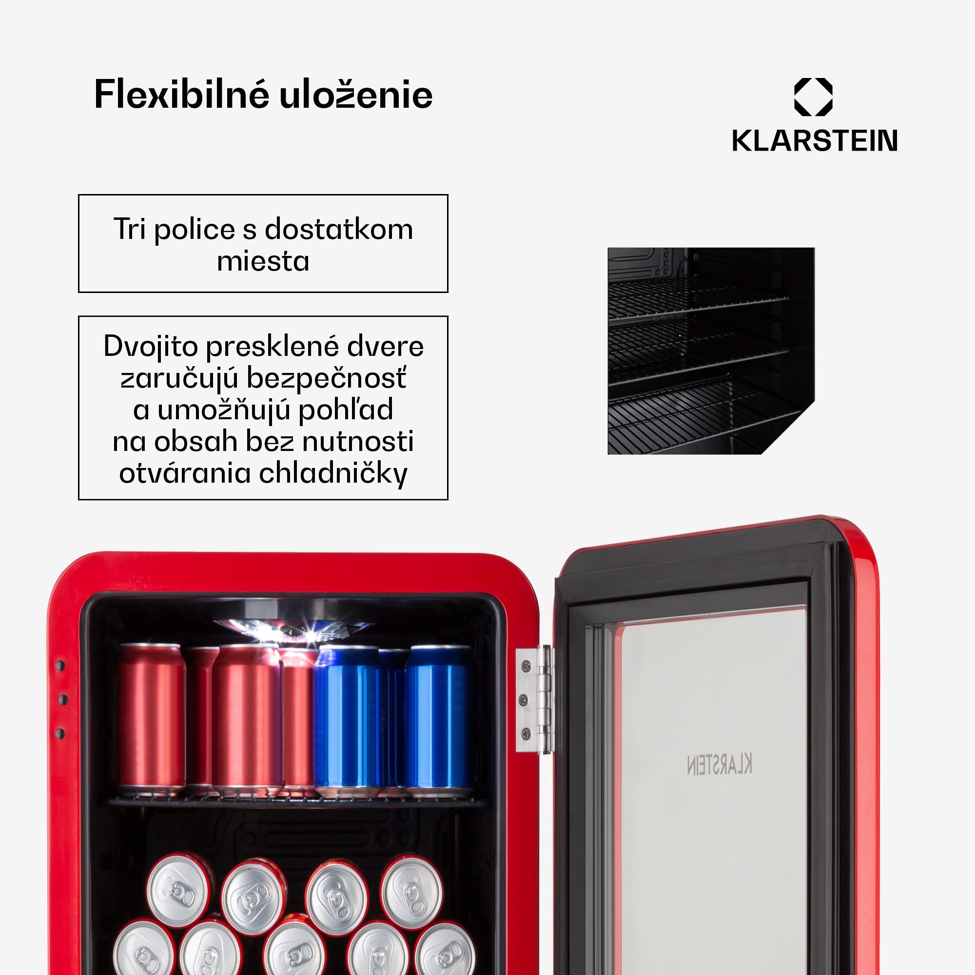 Klarstein PopLife, chladnička na nápoje, chladnička, 70 l, 0-10°C, retro dizajn, LED – Obrázok 2