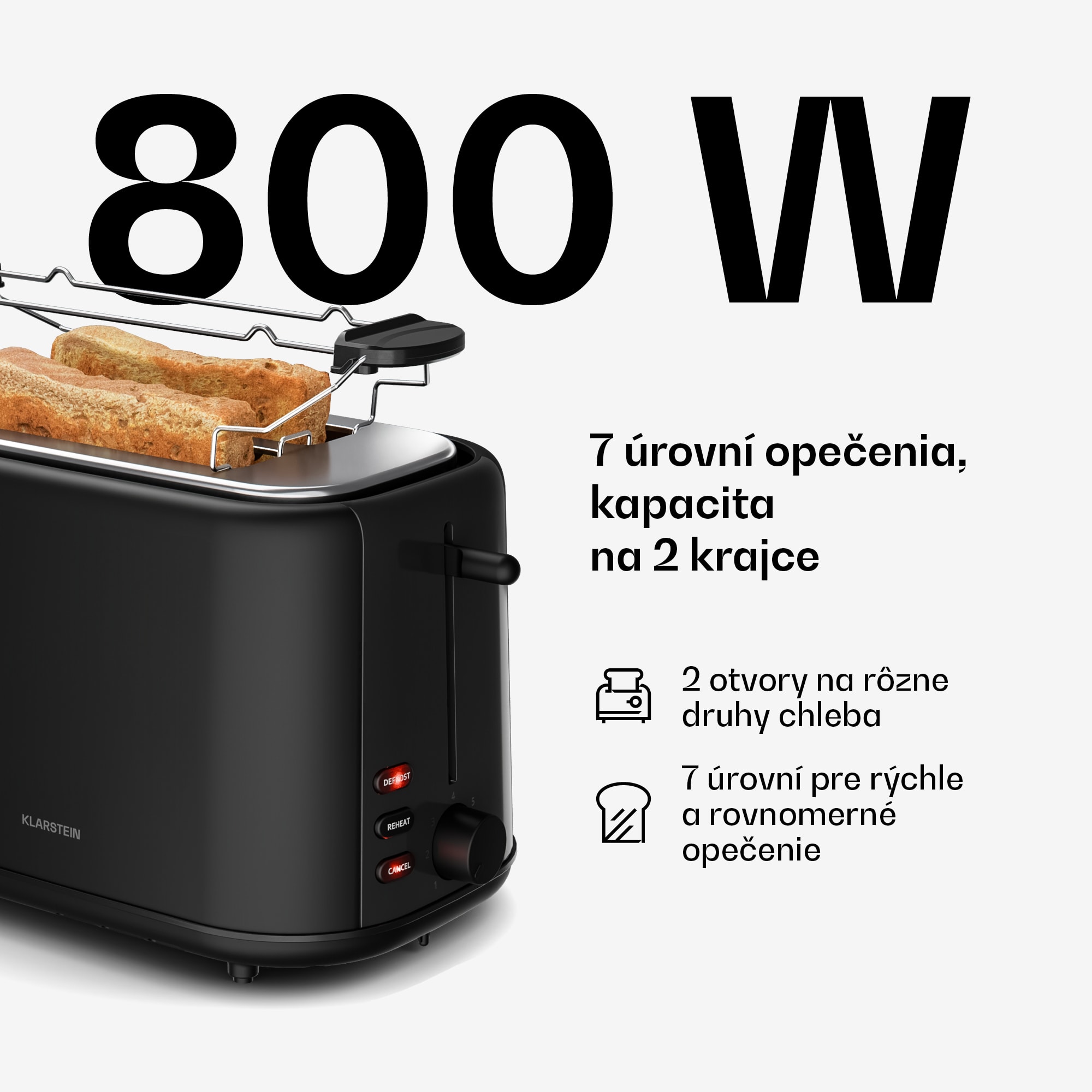 Klarstein Velaire hriankovač | Hriankovač na 2 krajce | 800 W | 7 úrovní opečenia | Ohrievač žemlí