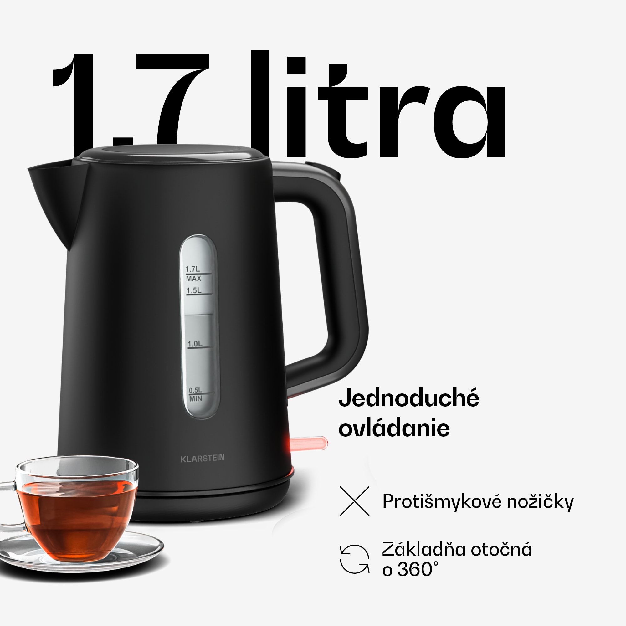 Klarstein Velaire rýchlovarná kanvica | 1,7 litra | 2200 W | Základňa otočná o 360° | Moderný, minimalistický dizajn