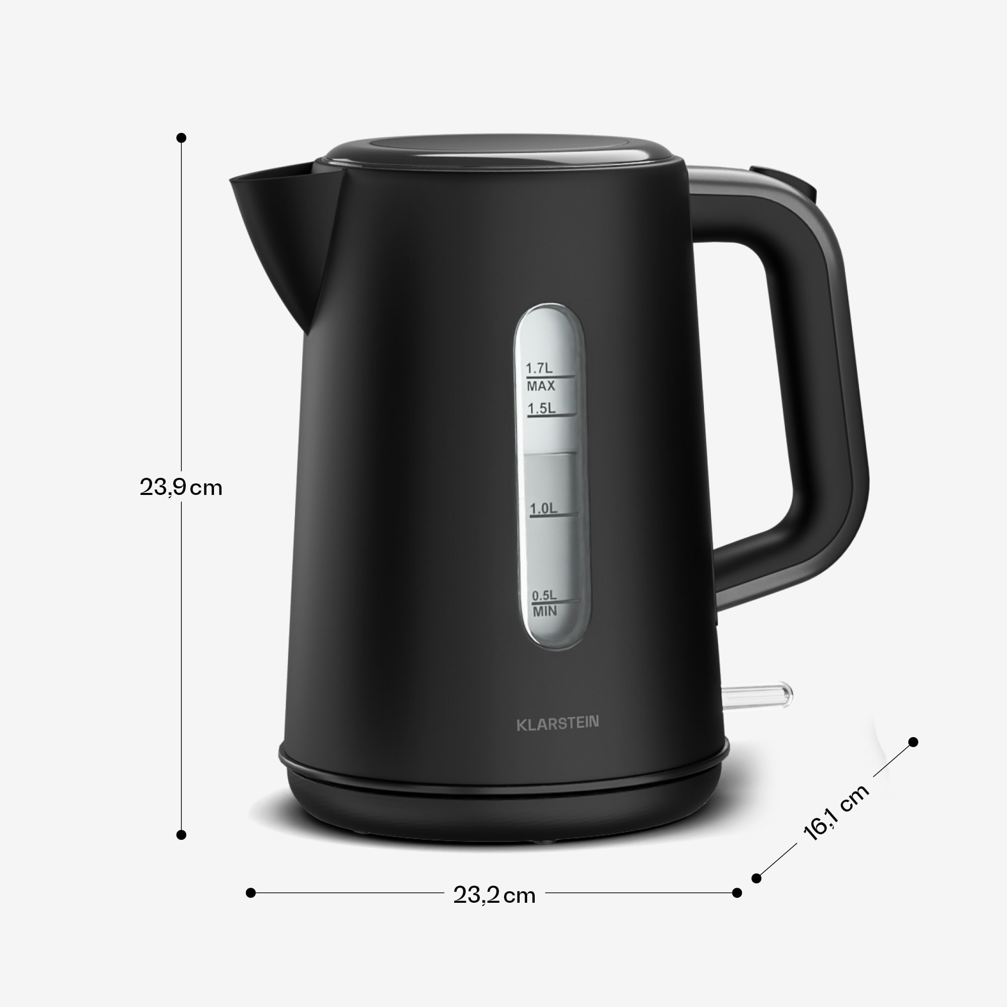 Klarstein Velaire rýchlovarná kanvica | 1,7 litra | 2200 W | Základňa otočná o 360° | Moderný, minimalistický dizajn – Obrázok 3