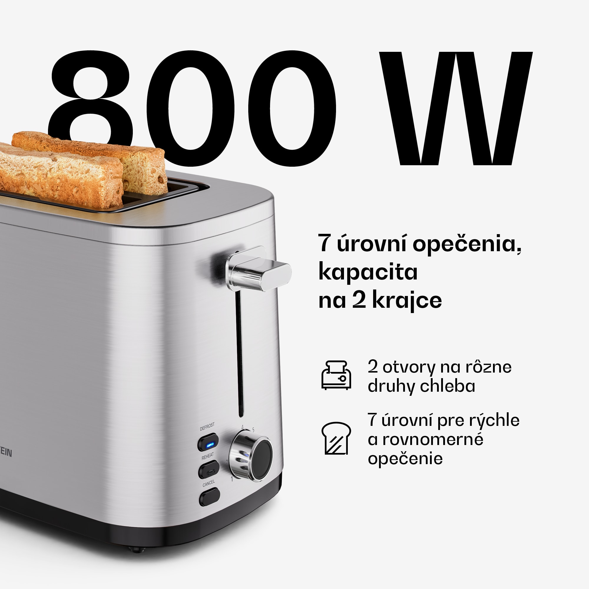 Klarstein Verosteel hriankovač | Hriankovač na 2 krajce | 800 W | 7 úrovní opečenia | Ohrievač žemlí