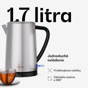 Klarstein Verosteel rýchlovarná kanvica | 1,7 litra | 2200 W | Základňa otočná o 360° | Moderný dizajn z nehrdzavejúcej ocele