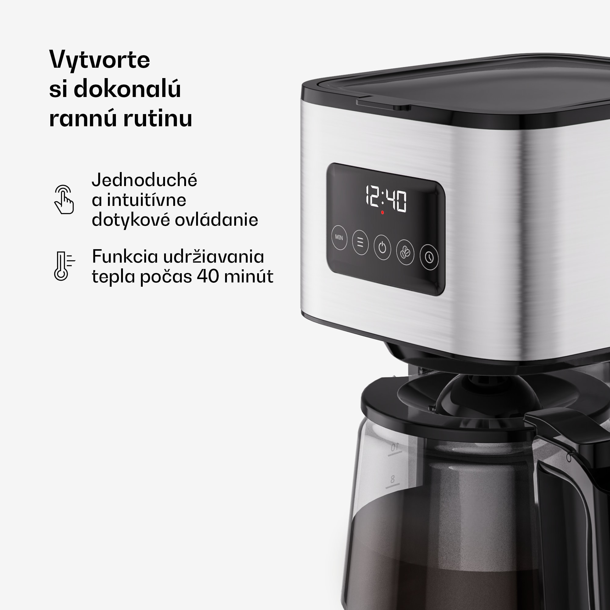 Klarstein Verosteel kávovar na filtrovanú kávu | nehrdzavejúca oceľ | 1,5 litra | Funkcia udržiavania teploty | 12 šálok