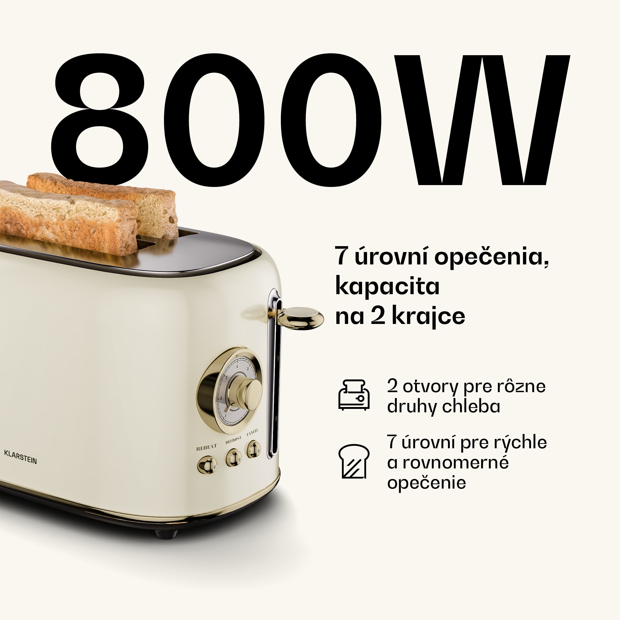Klarstein Victoria hriankovač | Hriankovač na 2 krajce | 800 W | 7 úrovní opečenia | Ohrievač žemlí